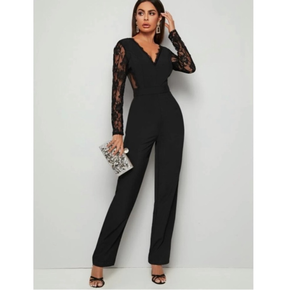 SHEIN lace long sleeve pants one piece